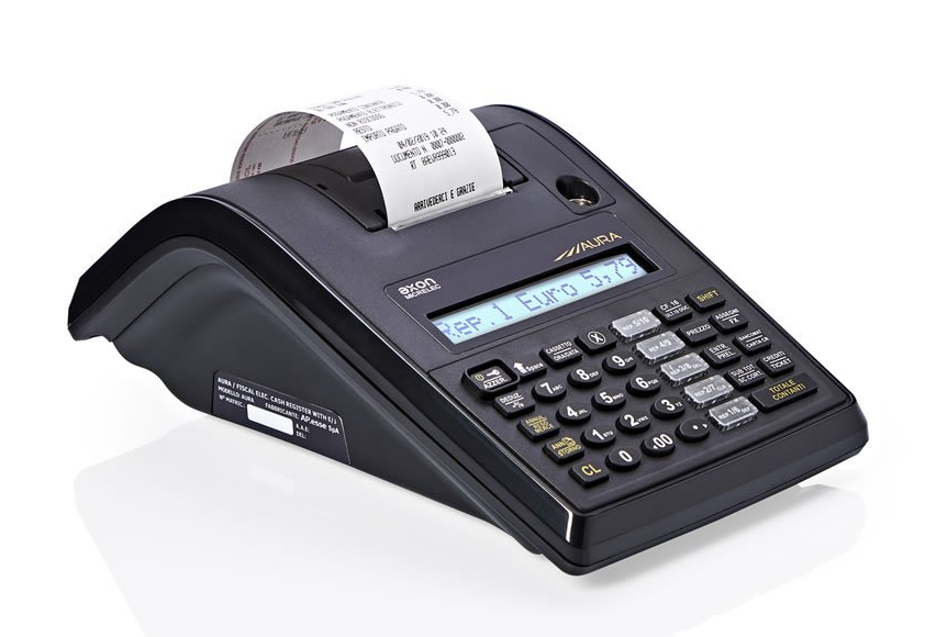 Una calcolatrice nera con una ricevuta sopra.