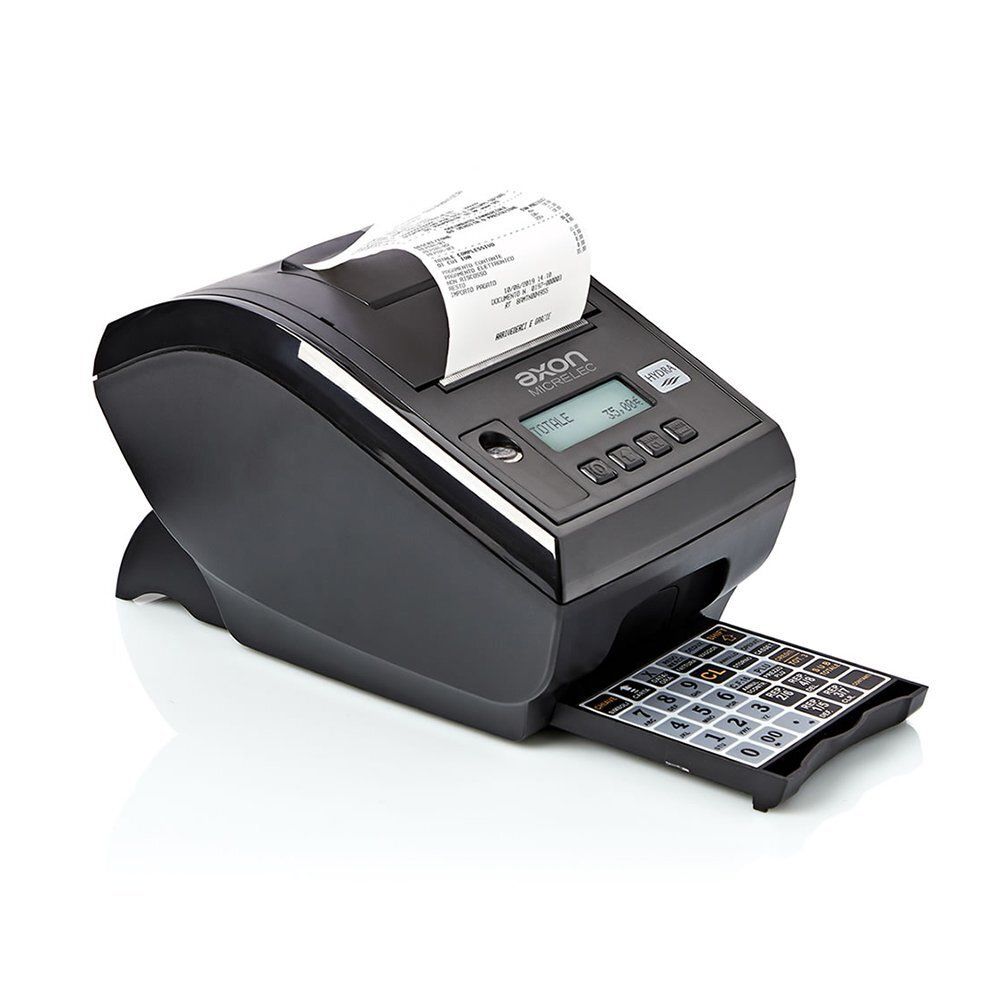 Una stampante per ricevute da cui esce una ricevuta.