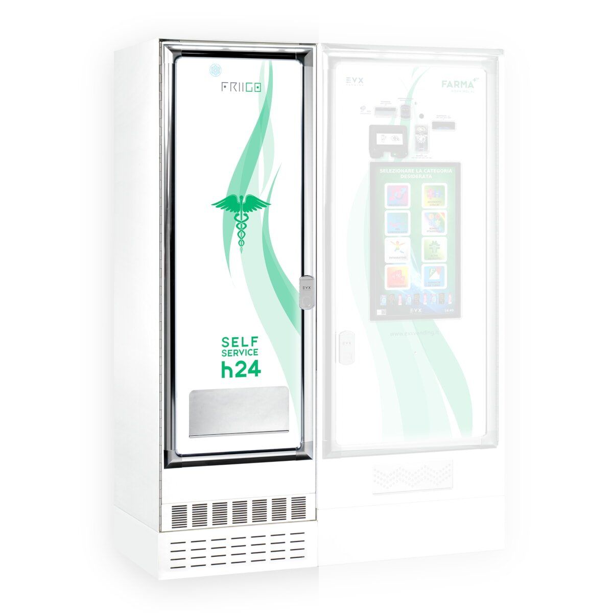 Un distributore automatico self-service h24 con un telefono al suo interno.