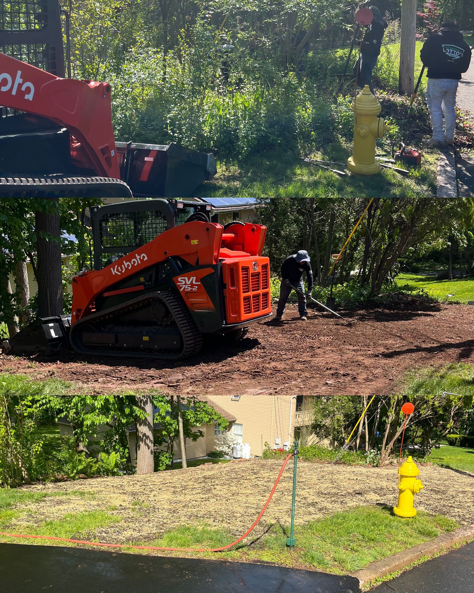 A collage of photos shows a bulldozer and a fire hydrant