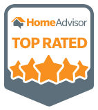 A home advisor top rated badge with four stars.