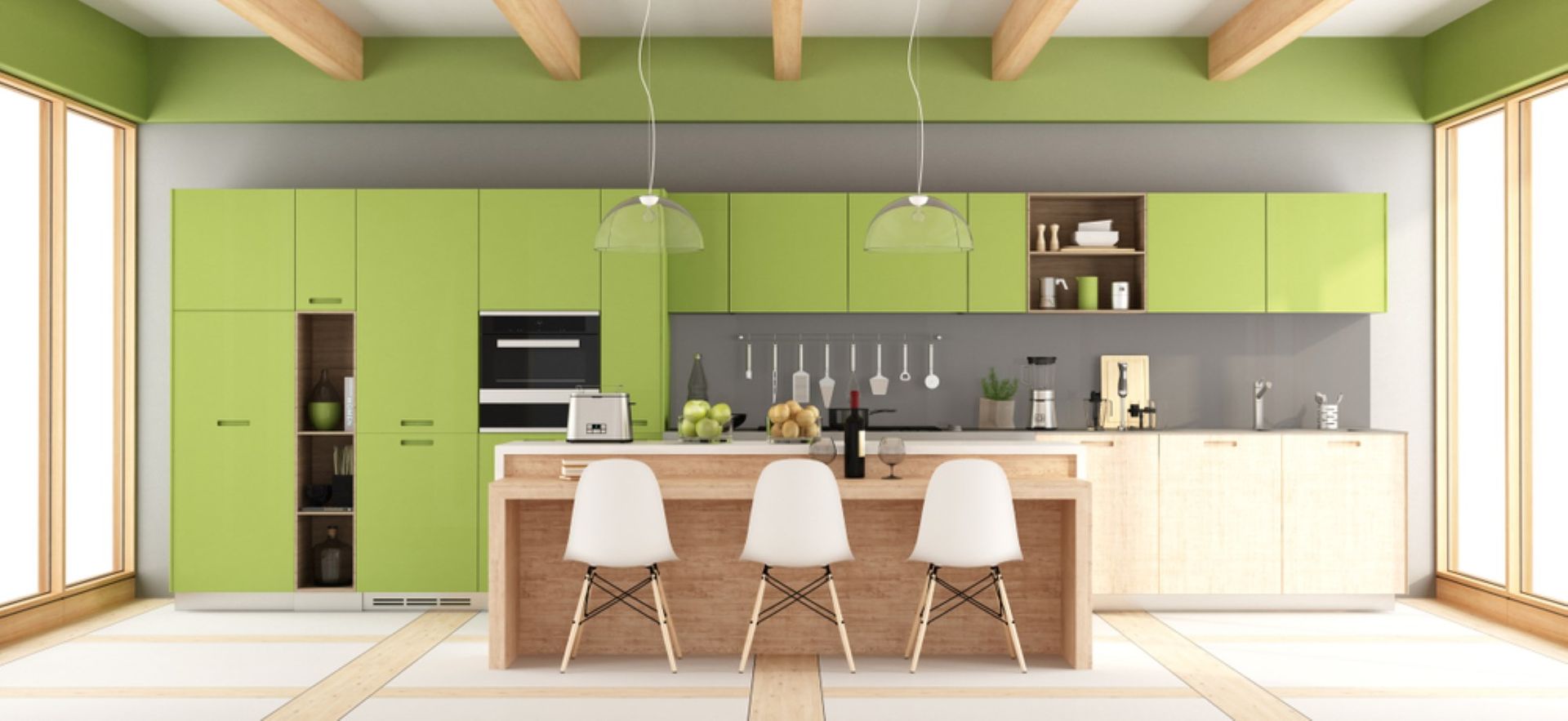 A Modern Kitchen With Green Cabinets — Connolly Bros Kitchens In Casino, NSW