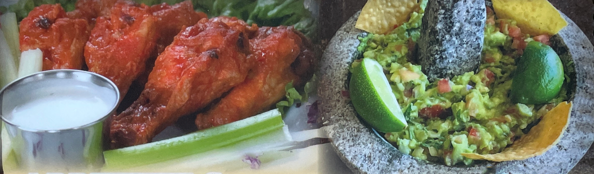 wings and guacamole appetizers
