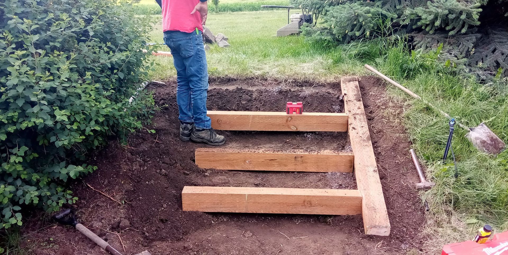 Installing Staircase On A Backyard - Walla Walla, WA - Mario's Yard Care