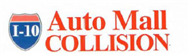 Logo for Auto Mall Collision, featuring the I-10 interstate highway shield with red and blue colors.