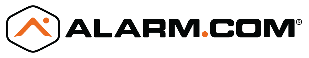 A logo for a company called alarm.com on a white background.