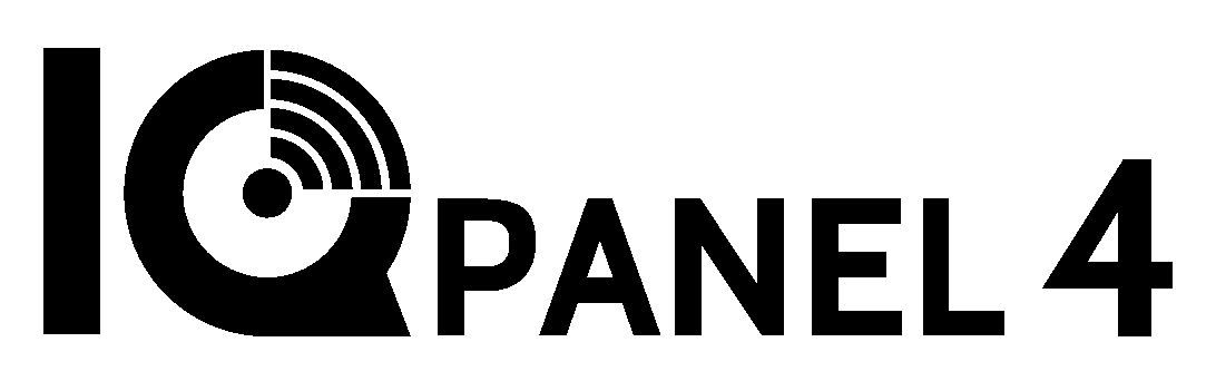 A black and white logo for iq panel 4