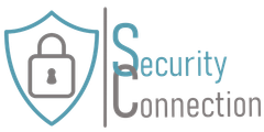 The logo for security connection shows a shield with a padlock on it.