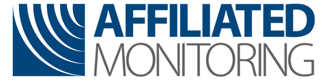 A blue and white logo for affiliated monitoring
