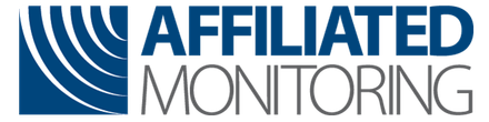A blue and white logo for affiliated monitoring