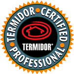 a termite certified professional logo with a house in the center .