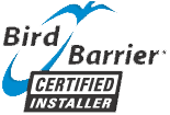 a bird barrier certified installer logo with a bird on it .