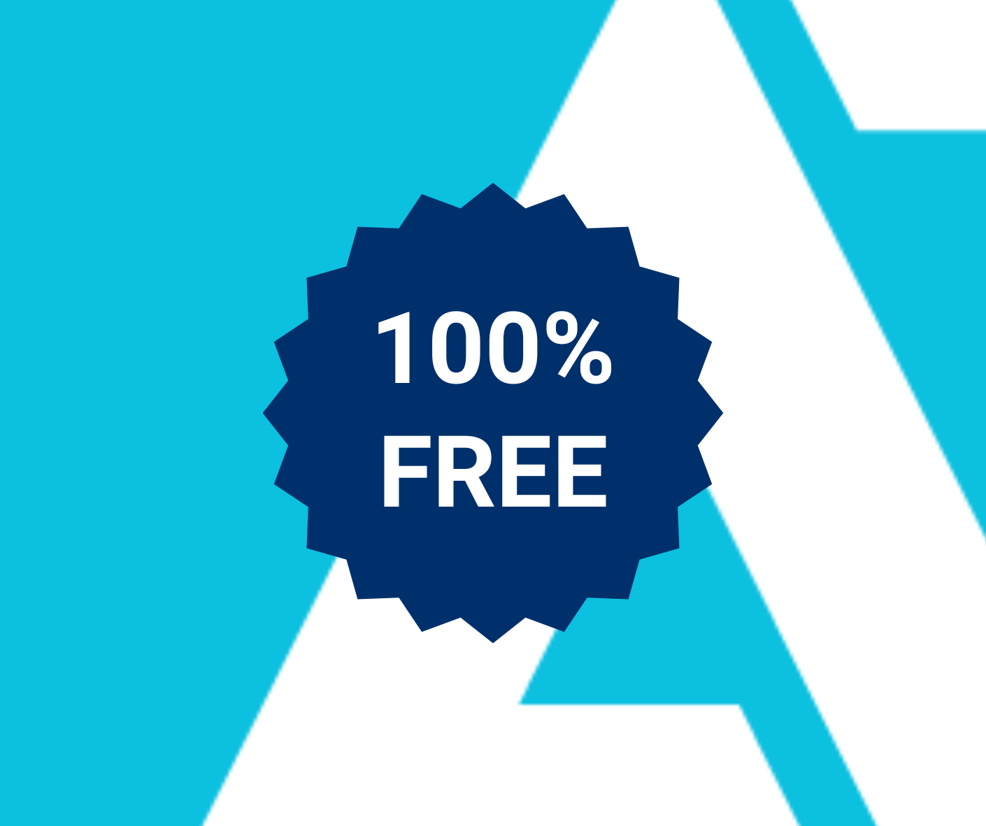 Dark blue starburst badge with 