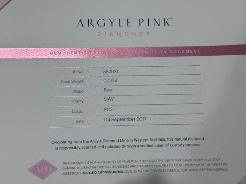 CERTIFIED ARGYLE Pear Diamond 0.09ct PC2 SIAV Collector's Edition