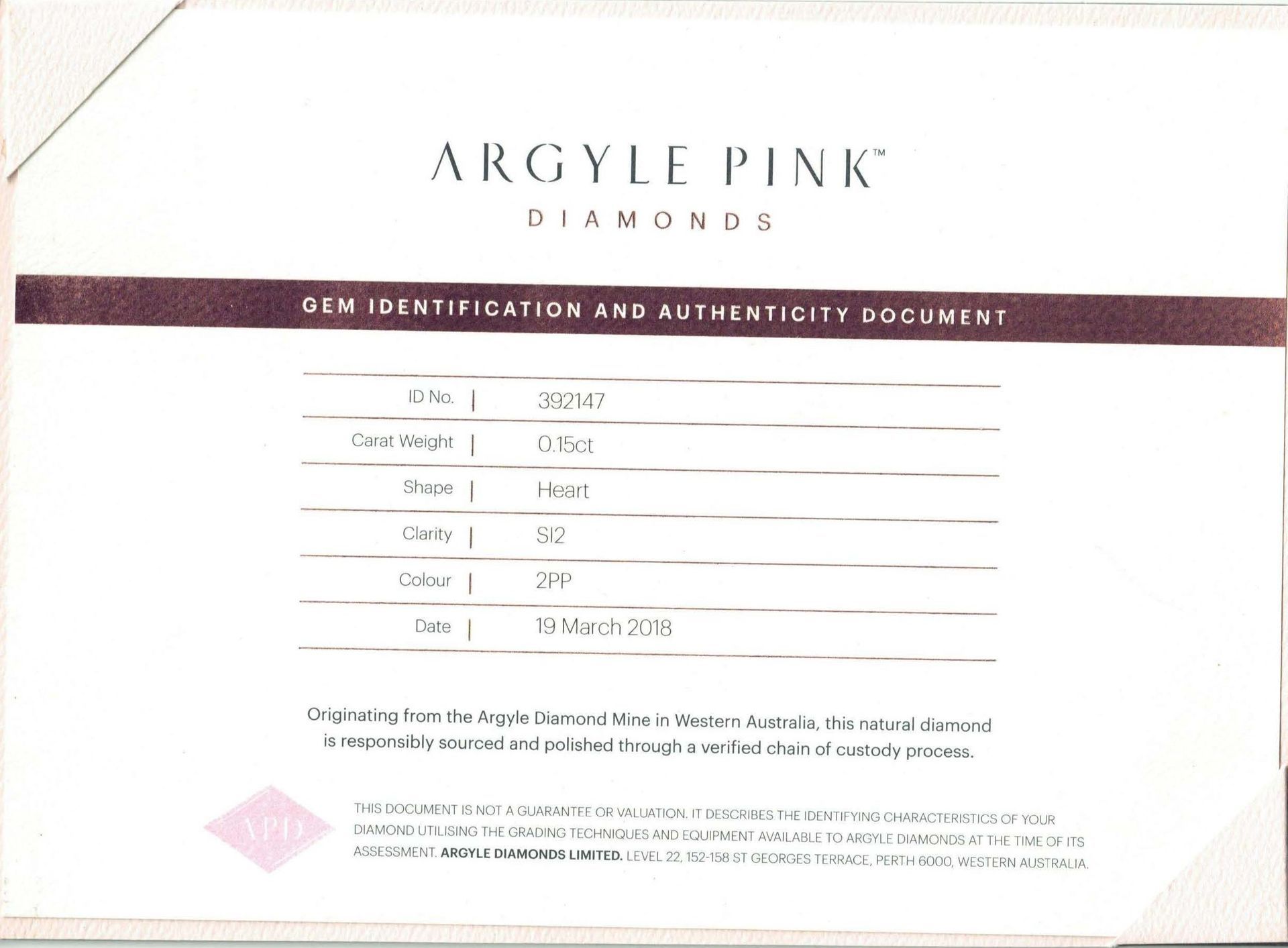 CERTIFIED ARGYLE Heart Diamond 0.15ct 2PP SI2