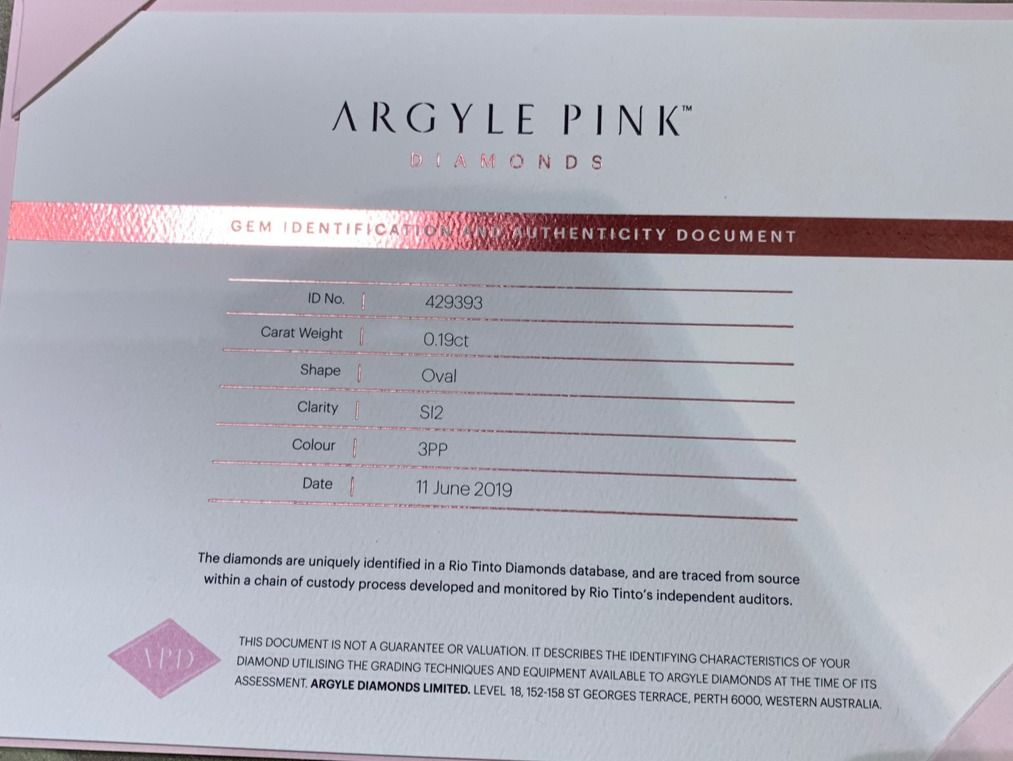 CERTIFIED ARGYLE Oval Diamond 0.19ct 3PP SI2
