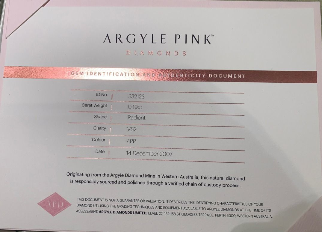 CERTIFIED ARGYLE Radiant Diamond 0.19CT 4PP VS2