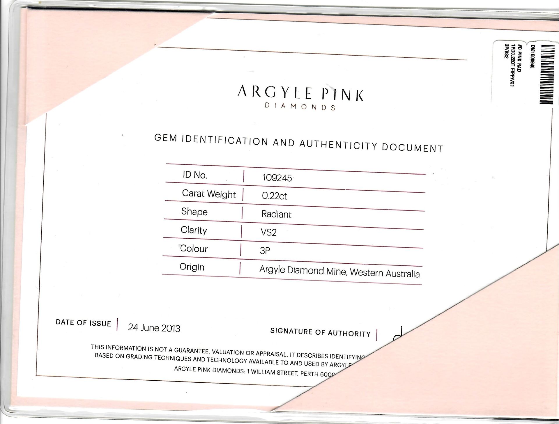 CERTIFIED ARGYLE RADIANT 0.22ct 3P VS2
