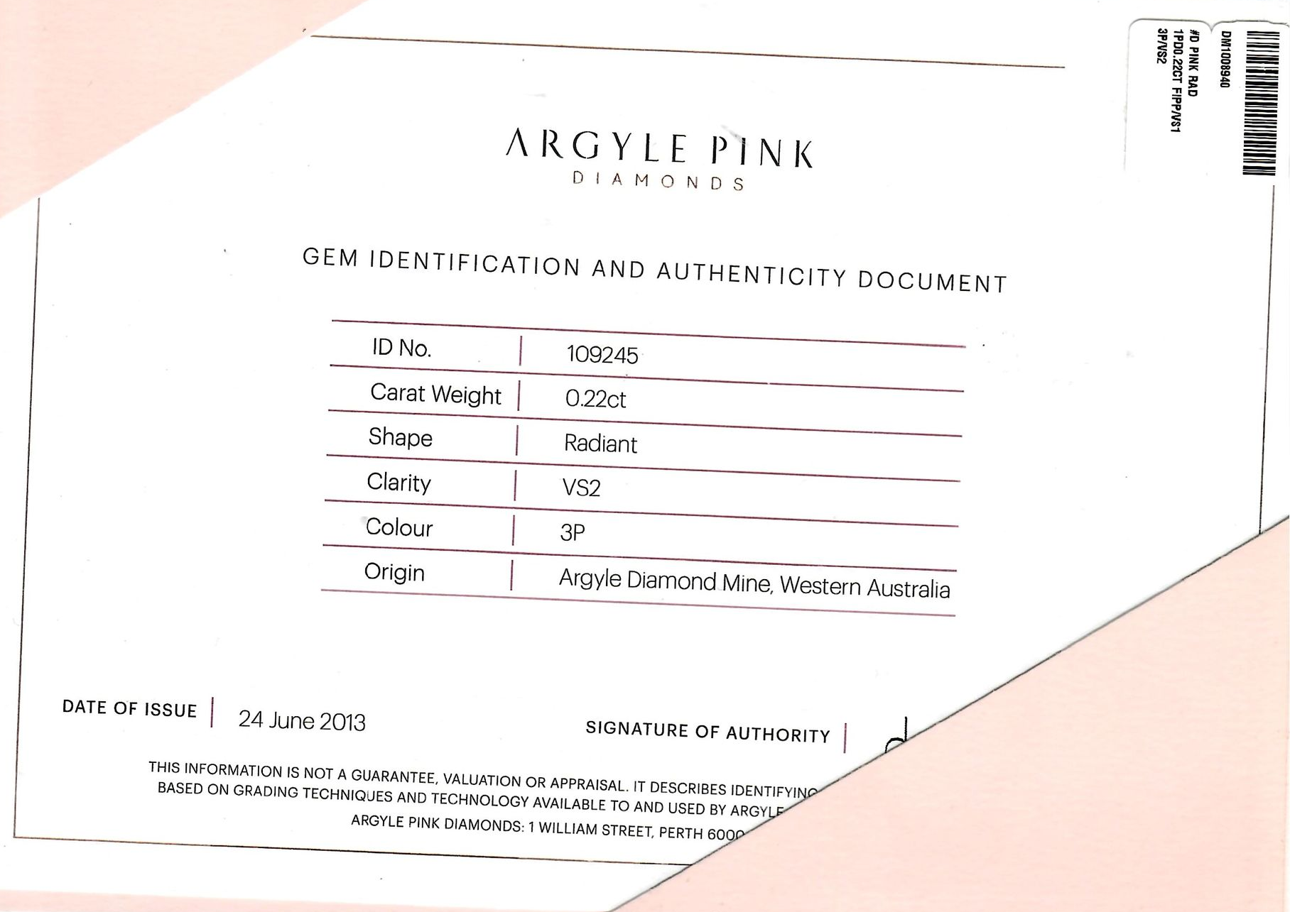 CERTIFIED ARGYLE RADIANT 0.22ct 3P VS2