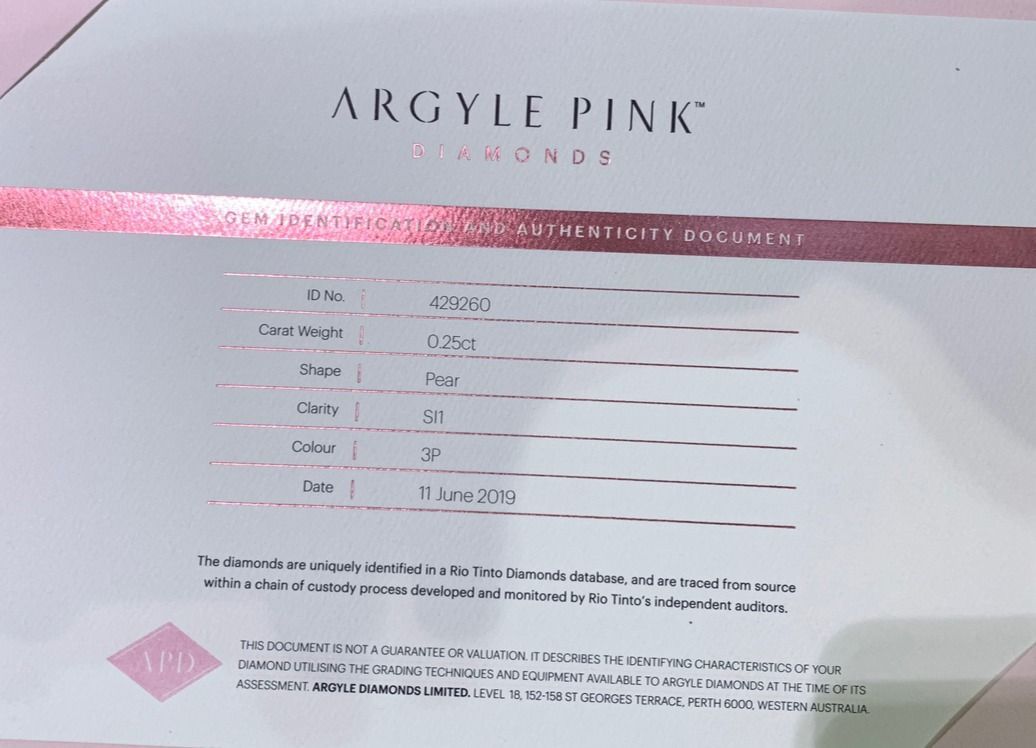 CERTIFIED ARGYLE Pear Diamond 0.25ct 3P SI1