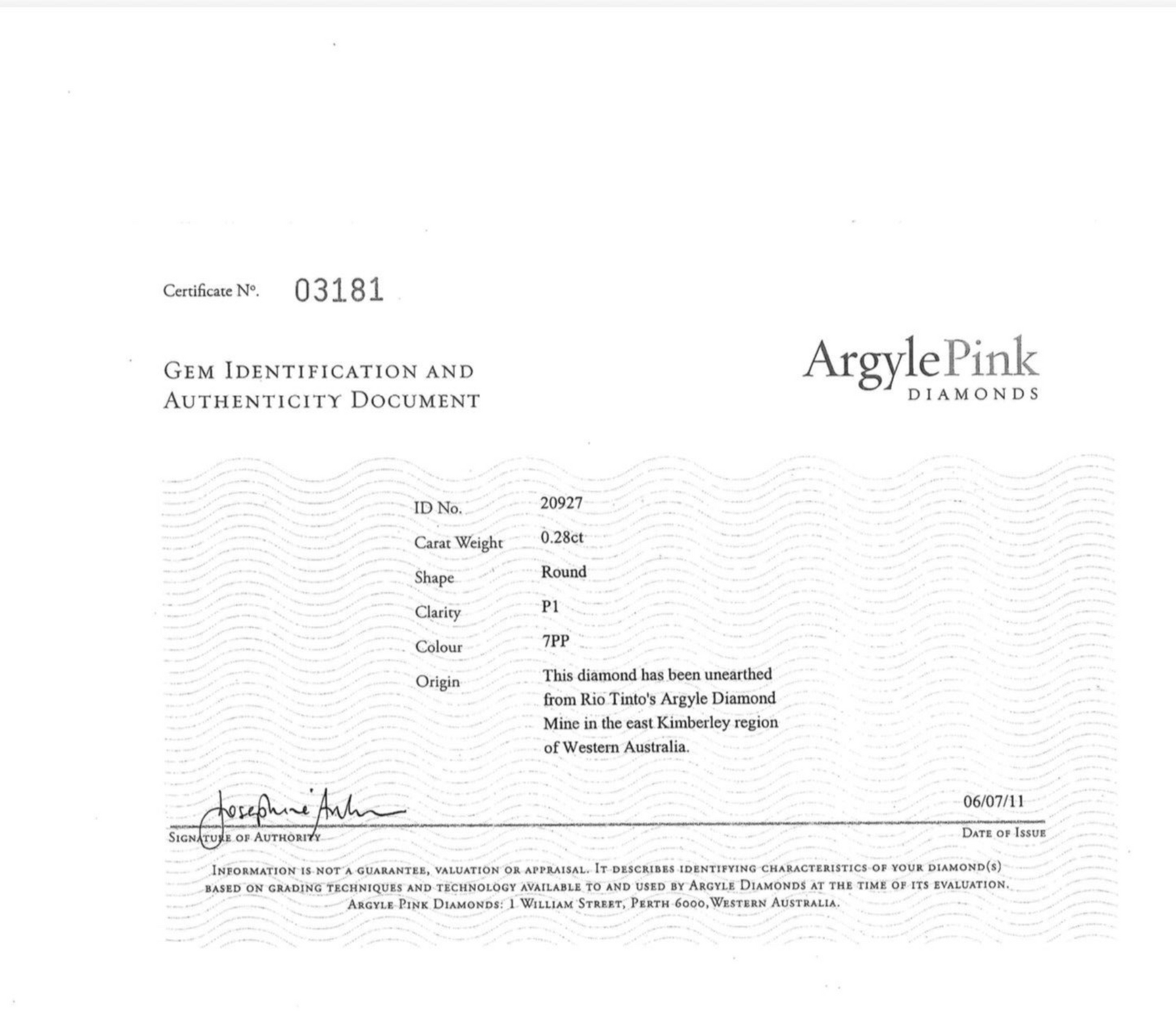 CERTIFIED ARGYLE Round Diamond 0.28ct 7PP P1