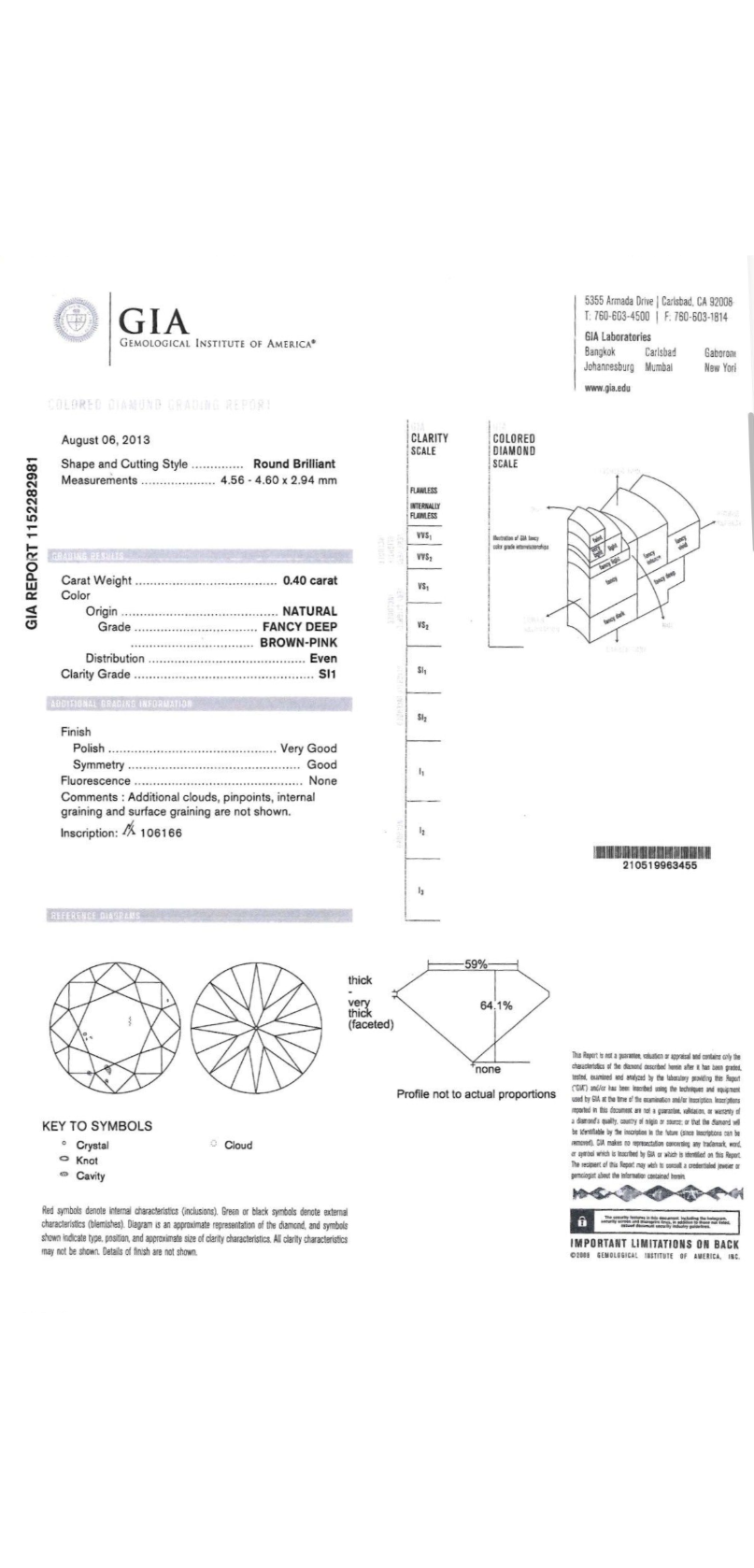 CERTIFIED ARGYLE Round Diamond 0.40ct 1PR SI1