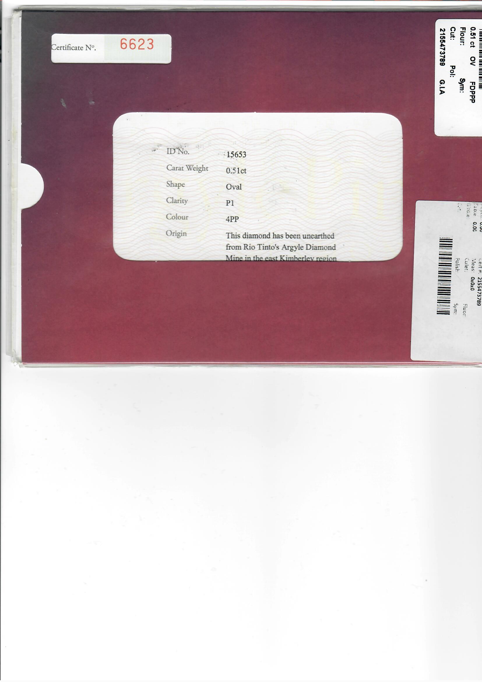 CERTIFIED ARGYLE TENDER Oval Diamond 0.51ct 4PP P1