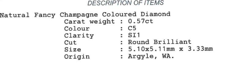 ORIGIN ARGYLE Round Diamond 0.57 Champagne C5 Si1