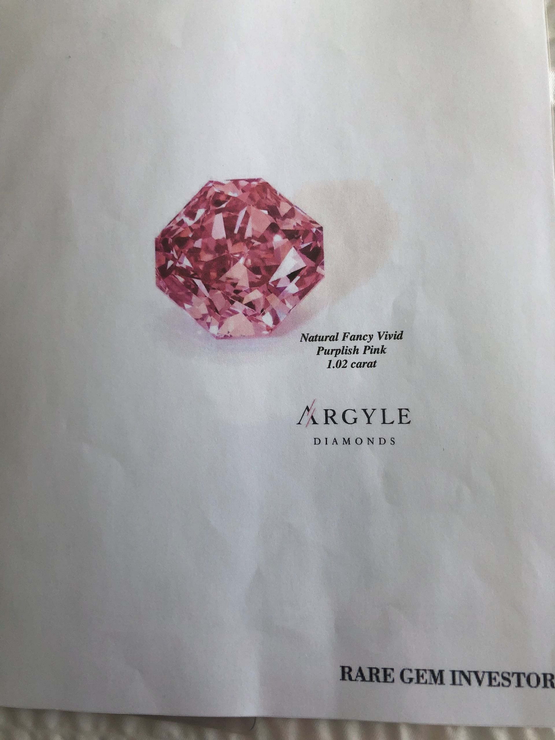 CERTIFIED ARGYLE Radiant Diamond 1.02ct 4P SI2