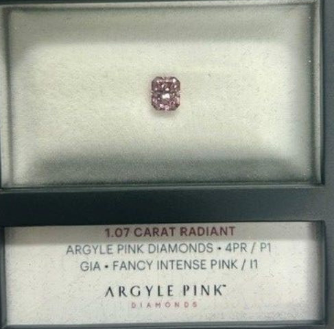 CERTIFIED ARGYLE RADIANT 1.07CT 4PR FIP P1 Tender 2019 Lot 40