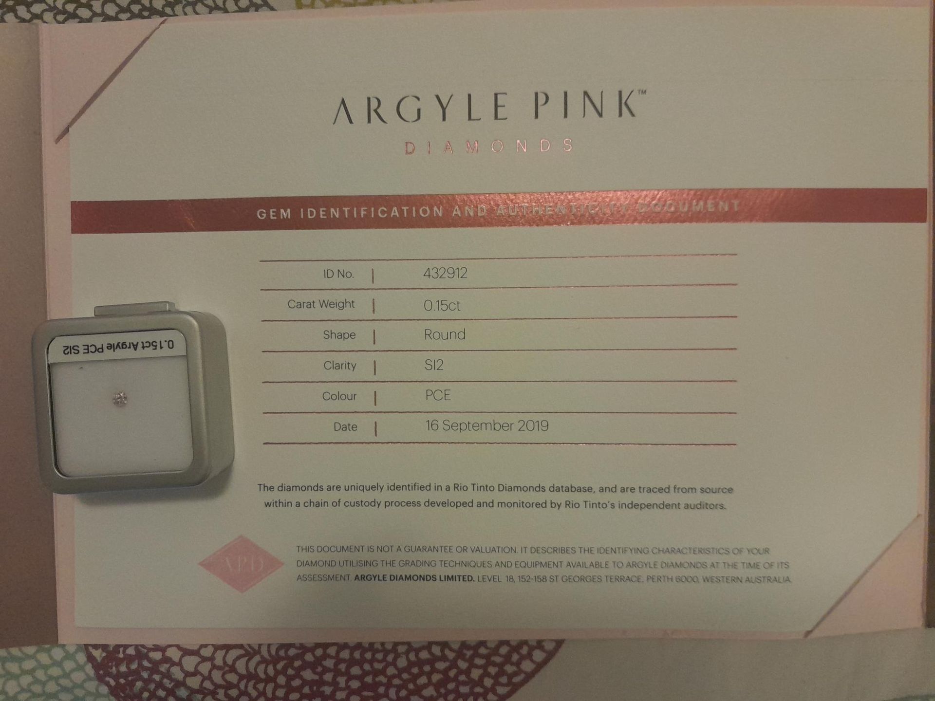 CERTIFIED ARGYLE Round Diamond 0.15ct PCE SI2