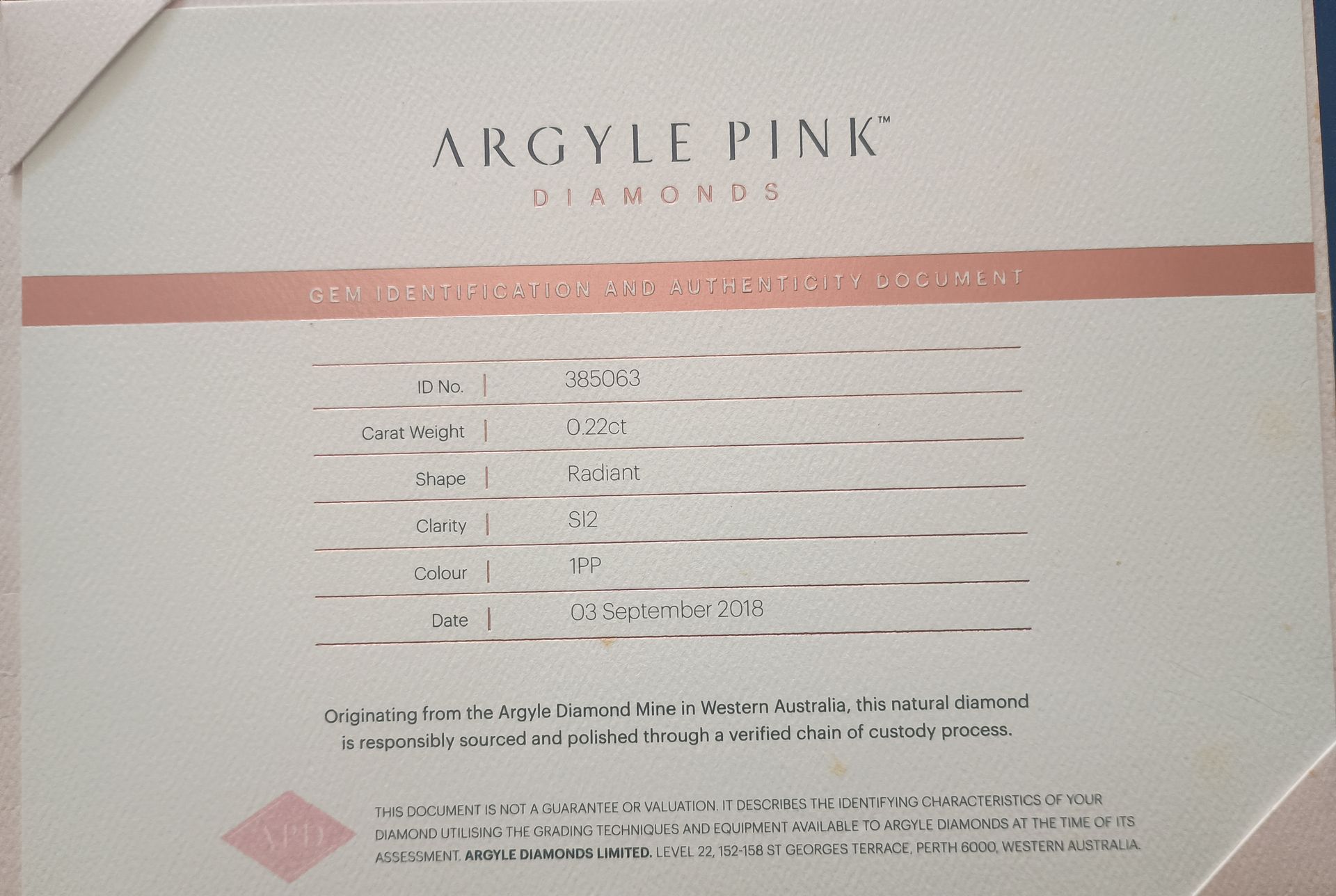 CERTIFIED ARGYLE Radiant Diamond 0.22ct 1PP SI2