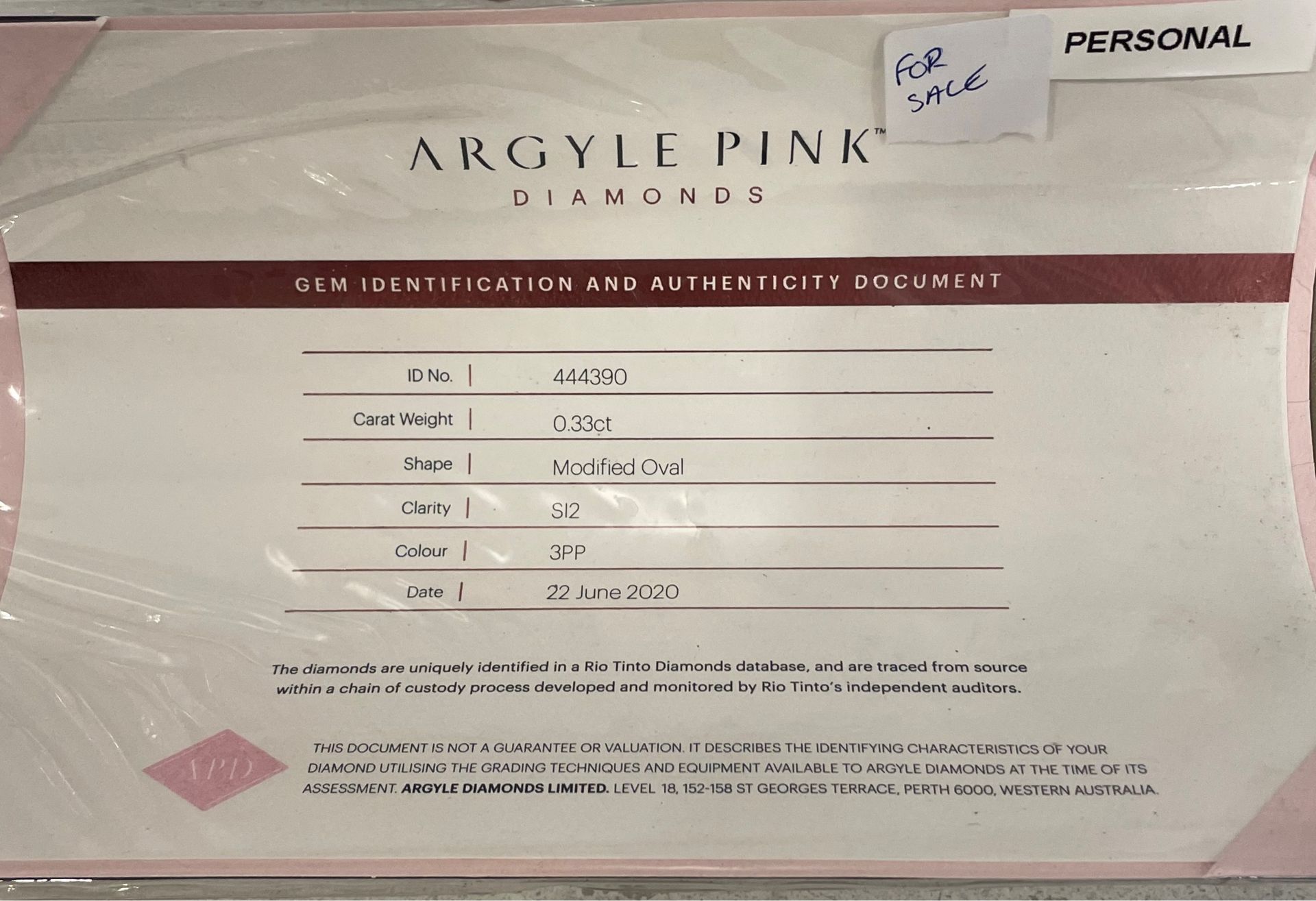 CERTIFIED ARGYLE Oval Diamond 0.33ct 3PP SI1