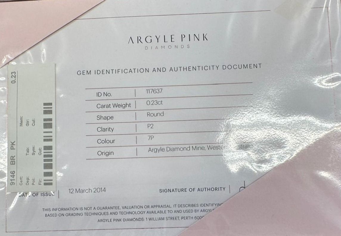 CERTIFIED ARGYLE Round Diamond 0.23ct 7P P2