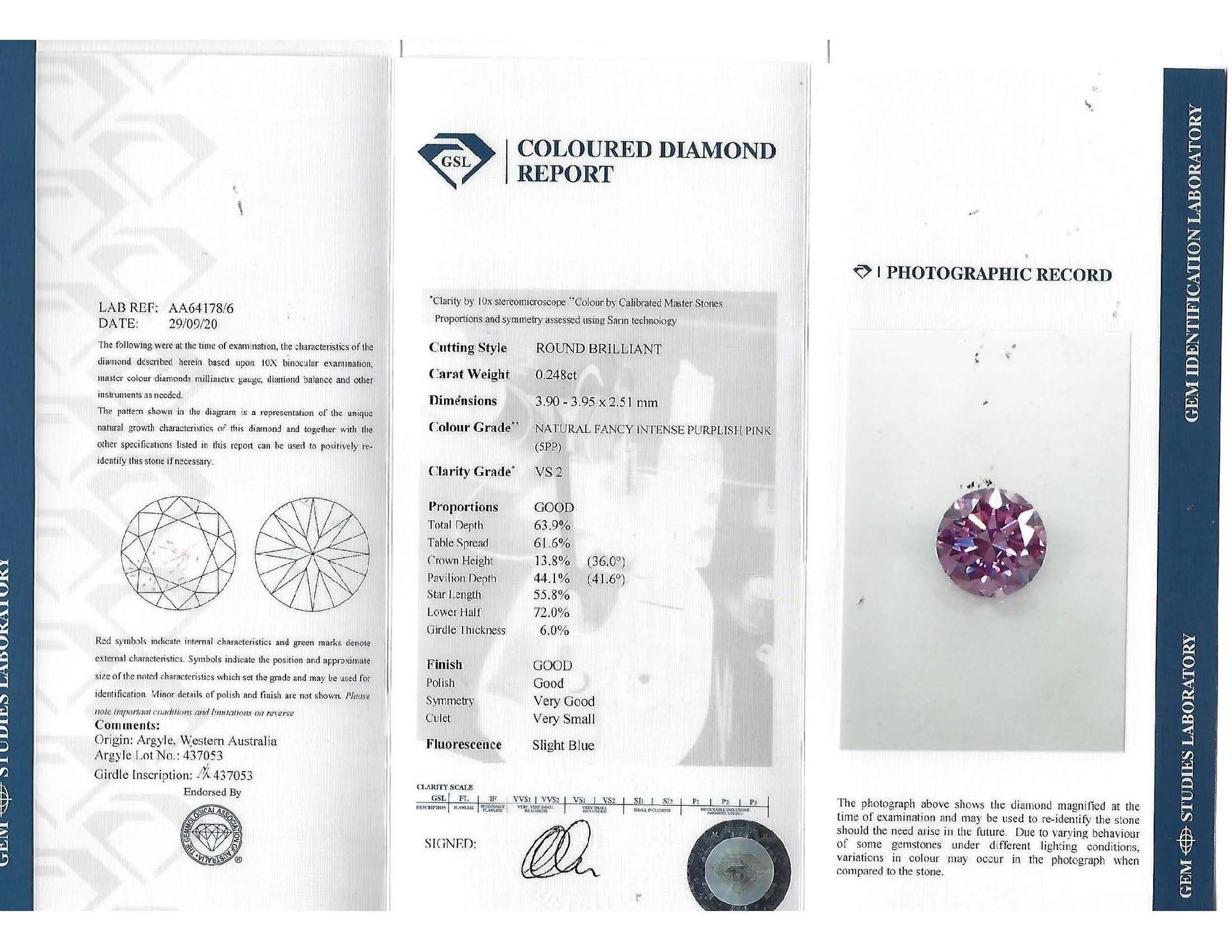 CERTIFIED ARGYLE Round Diamond 0.24ct 5PP VS2