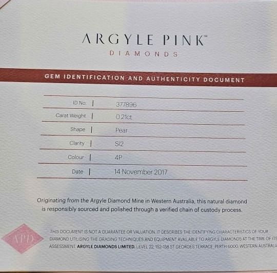 ARGYLE CERTIFIED Pear Diamond 0.21ct 4P SI2