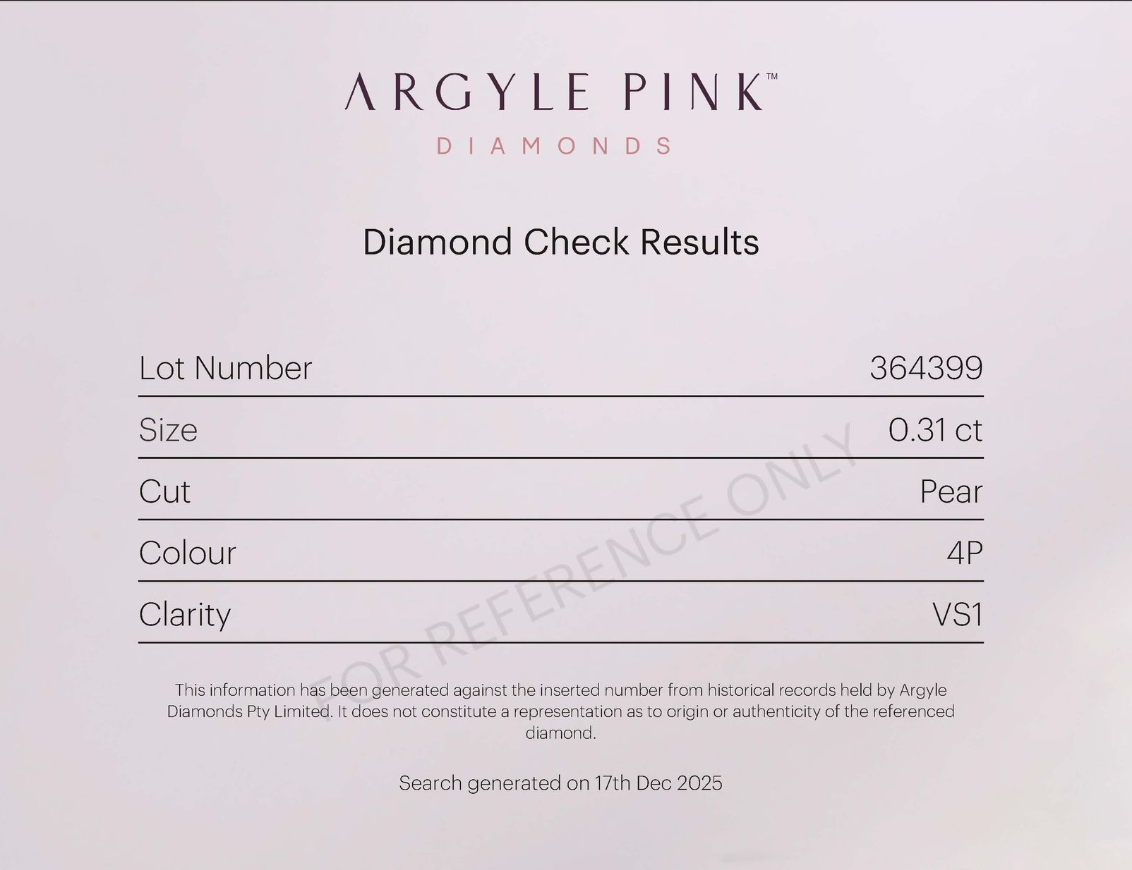 CERTIFIED ARGYLE Pear Diamond 0.25ct 4P VS1