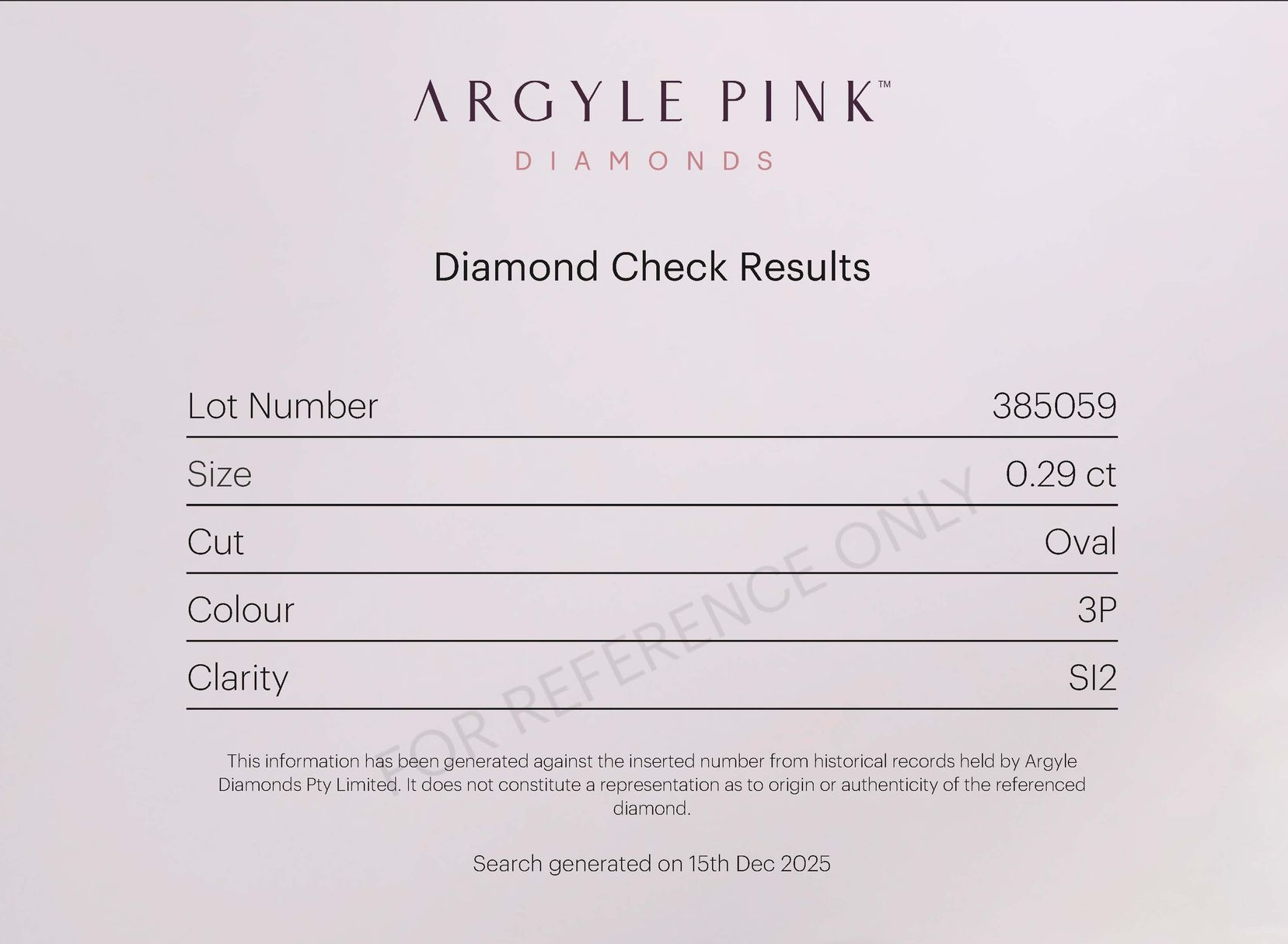 CERTIFIED ARGYLE Oval Diamond 0.29ct 3P SI2