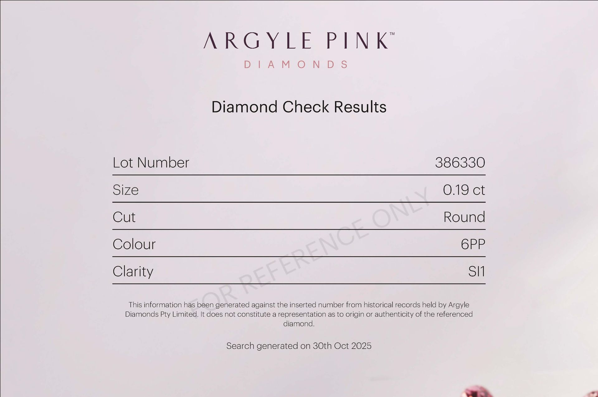 CERTIFIED ARGYLE Round Diamond 0.19ct 6PP SI1
