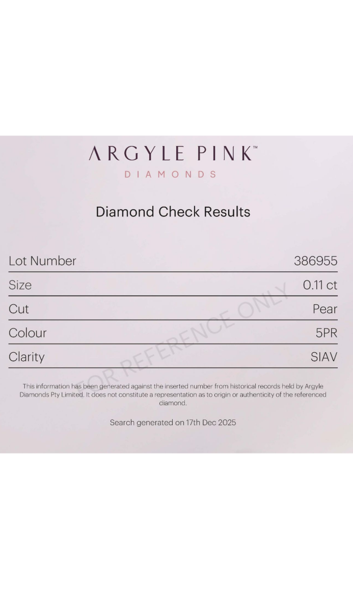 CERTIFIED ARGYLE Pear Diamond 0.11ct 5PR SIAV