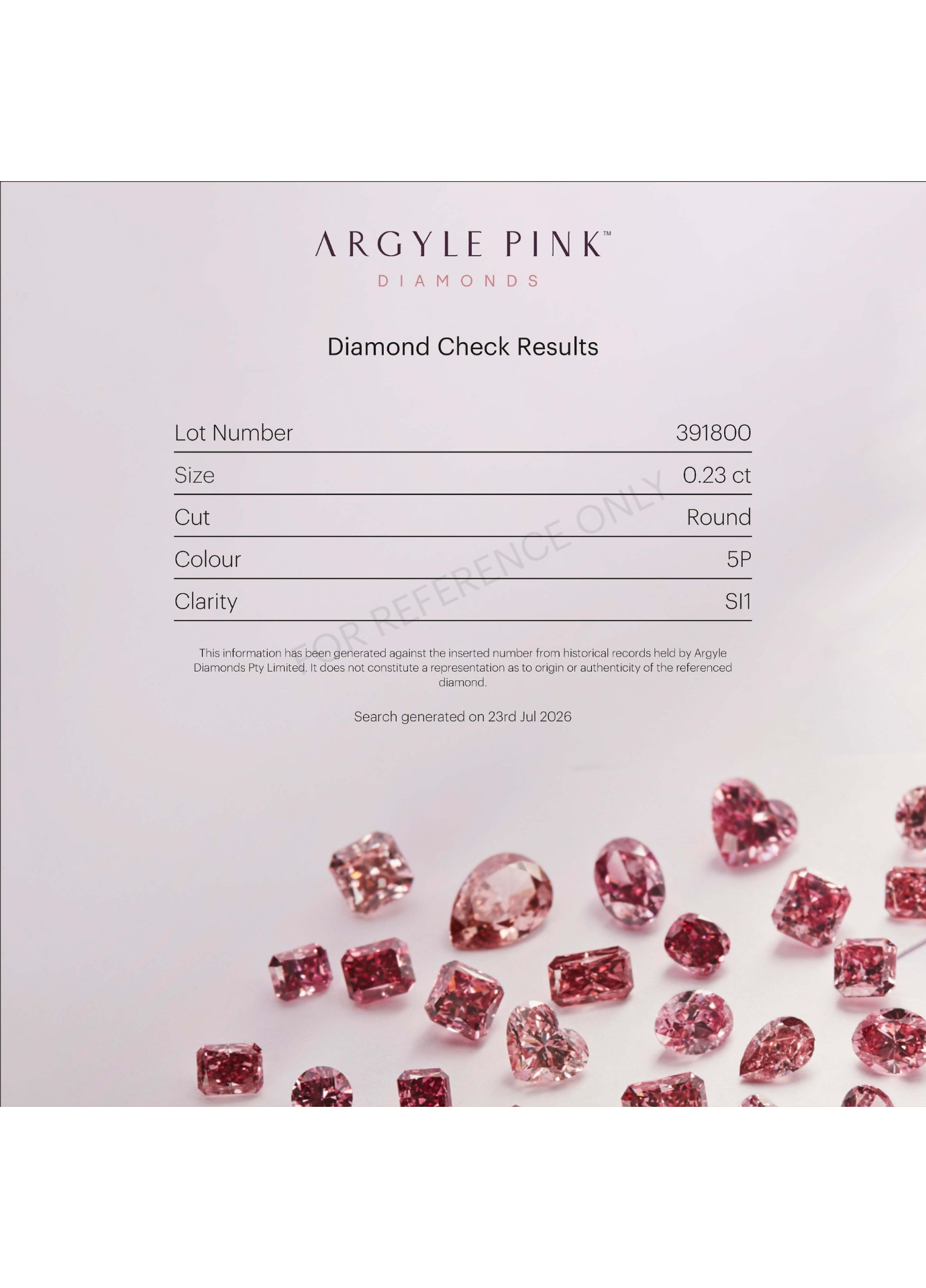 CERTIFIED ARGYLE Round Diamond 0.23CT 5P SI1
