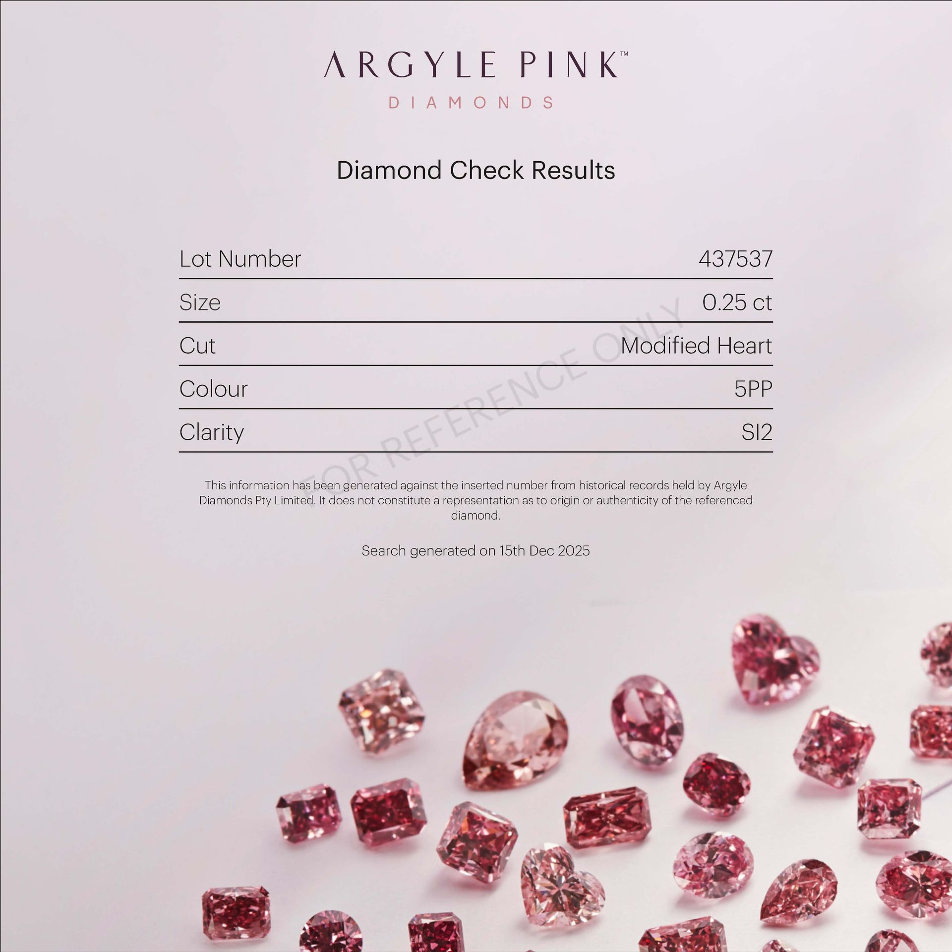CERTIFIED ARGYLE Heart Diamond 0.25ct 5PP SI2