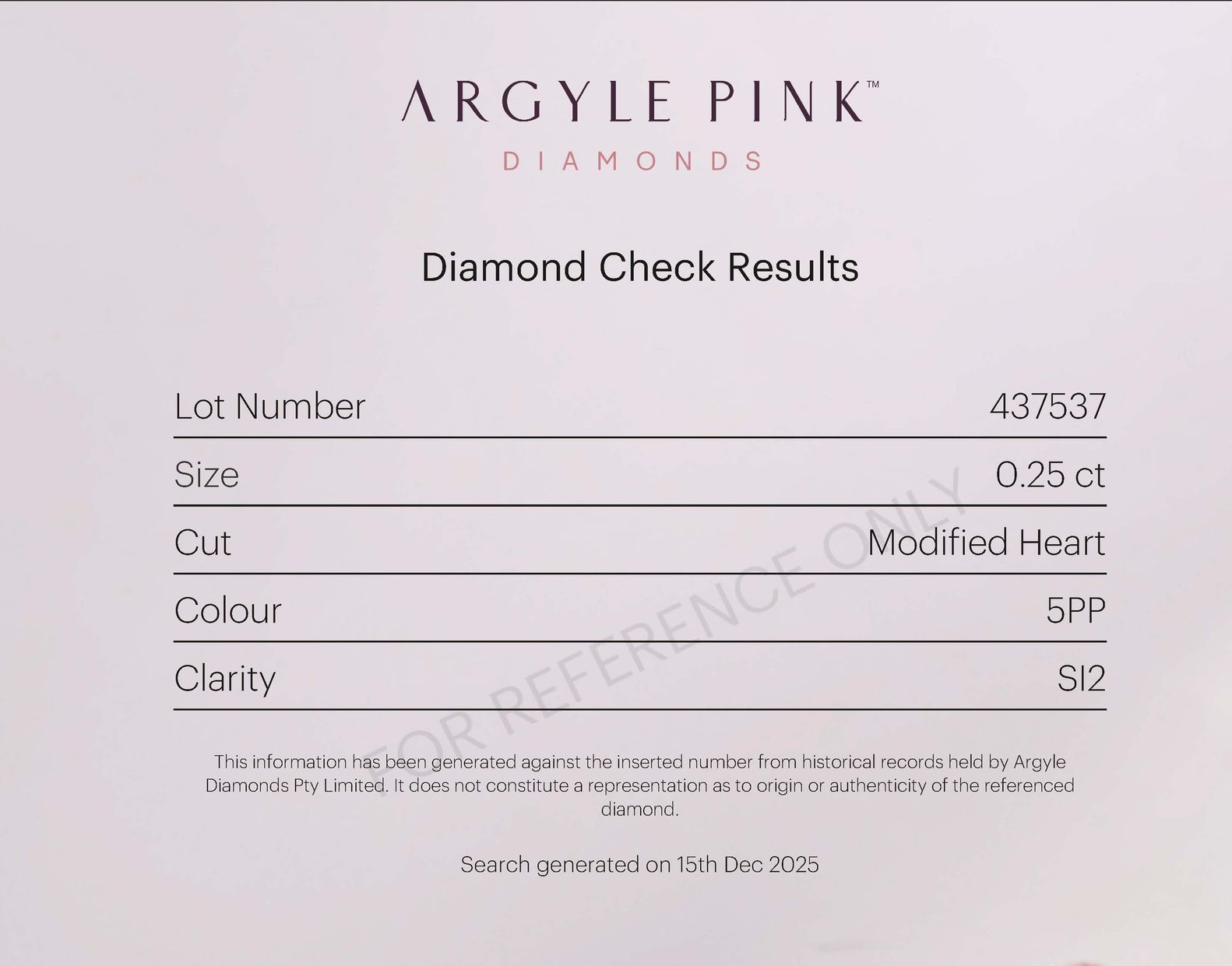 CERTIFIED ARGYLE Heart Diamond 0.25ct 5PP SI2