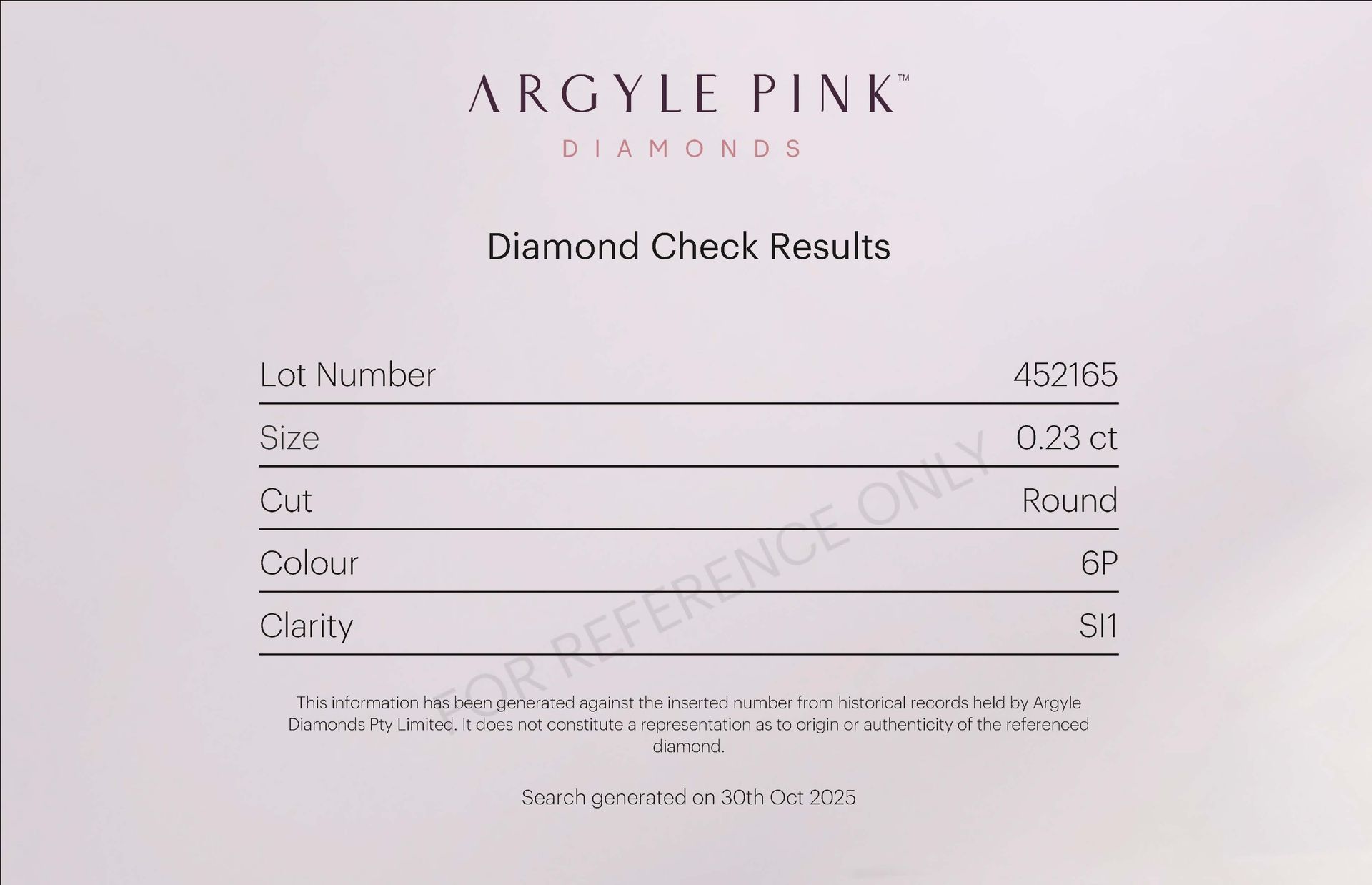 CERTIFIED ARGYLE Round Diamond 0.23ct 6P SI1