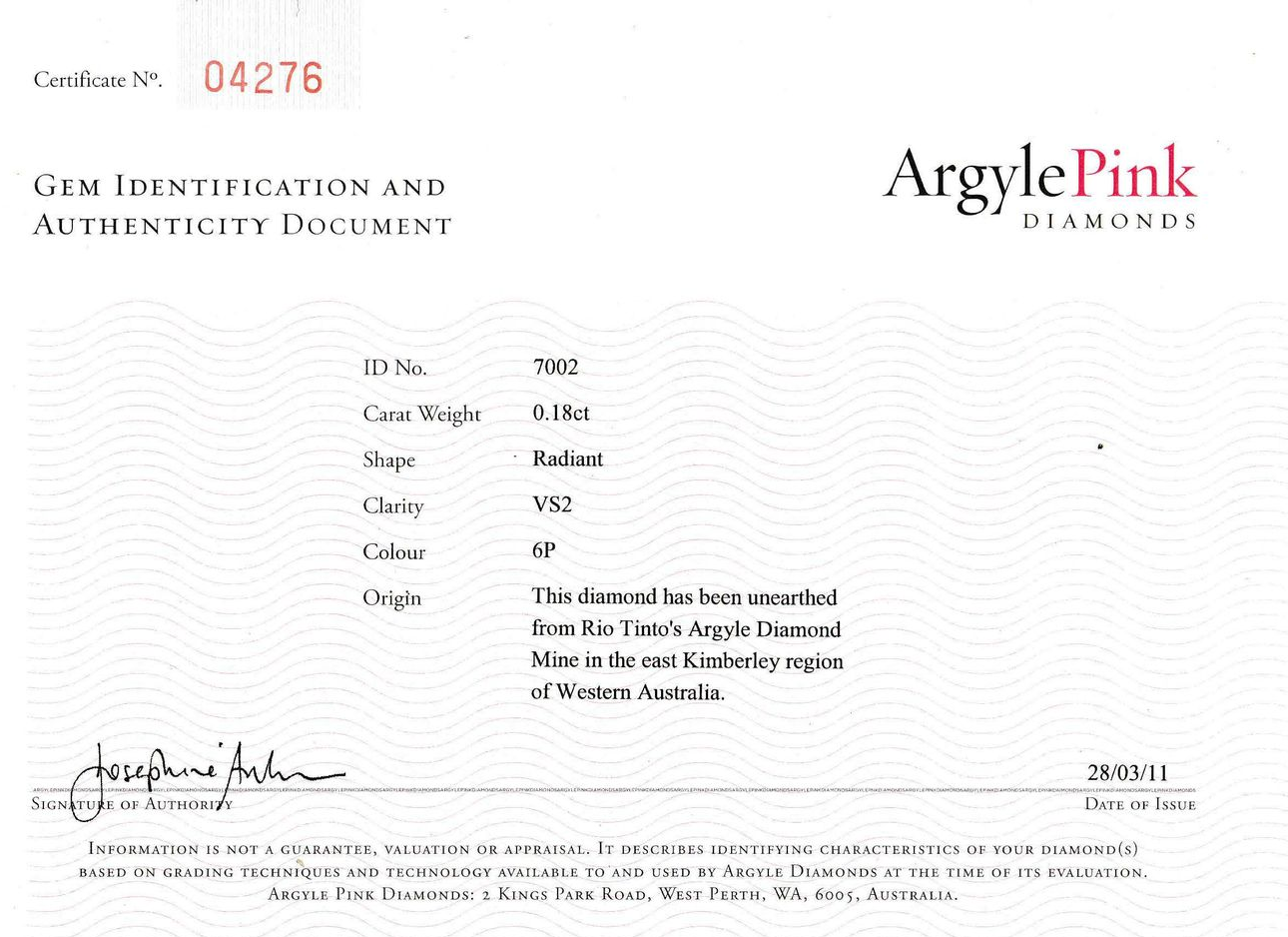 CERTIFIED ARGYLE Radiant Diamond 0.18ct 6P VS2