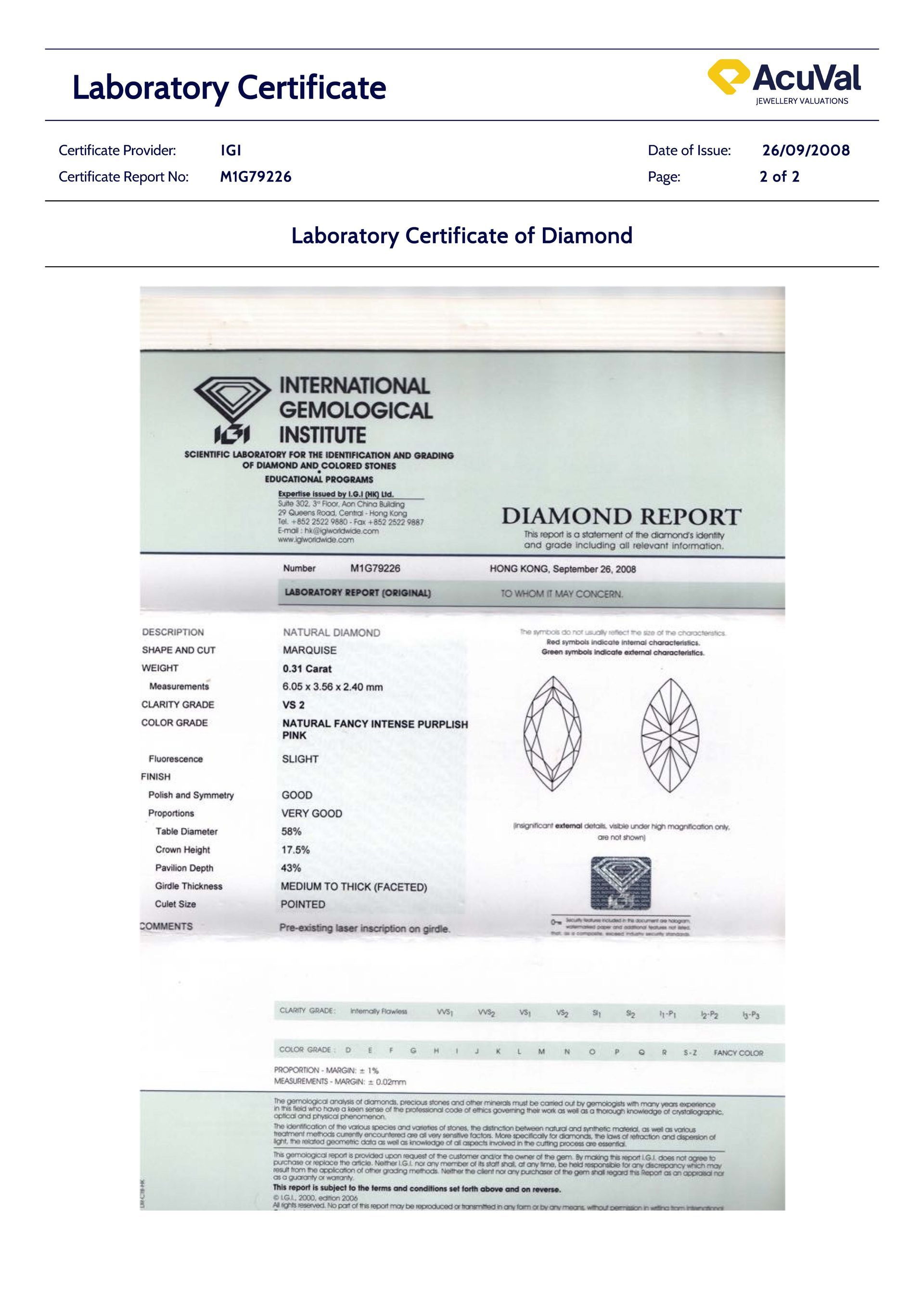 ORIGIN ARGYLE Marquise Diamond 0.31ct Pink VS2