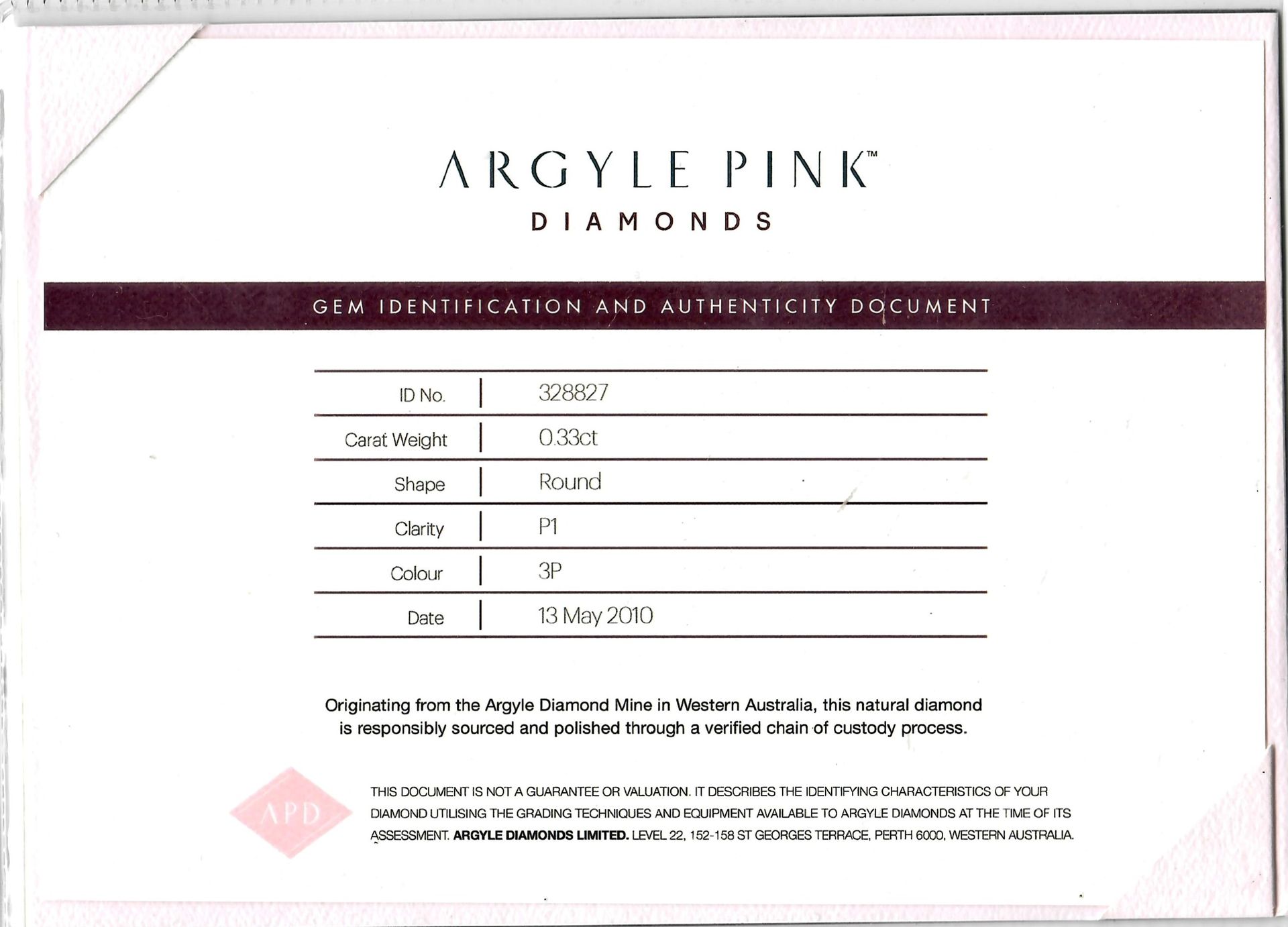 CERTIFIED ARGYLE Round Diamond 0.33ct 3P P1