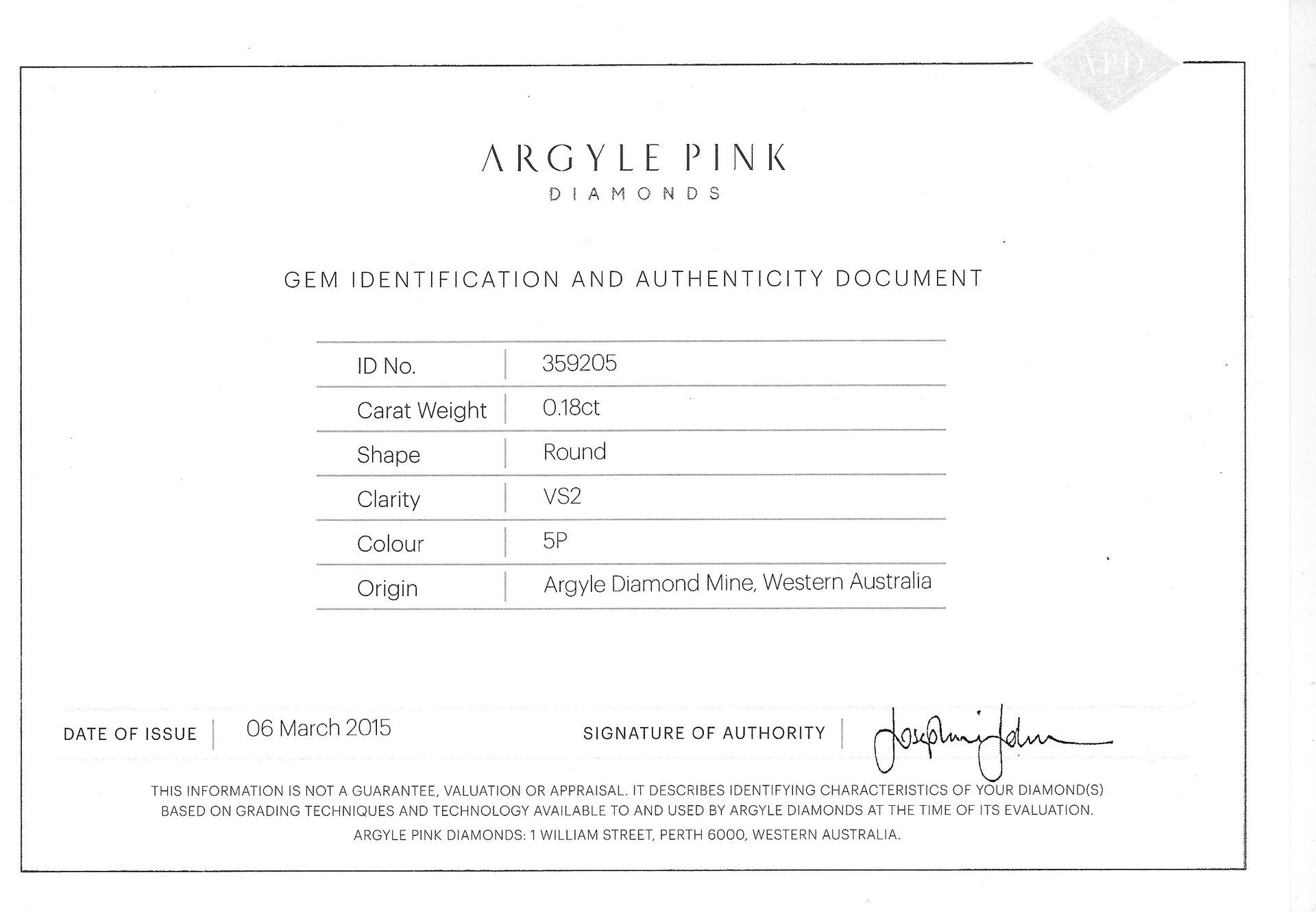 CERTIFIED ARGYLE Round Diamond 0.18ct 5P VS2