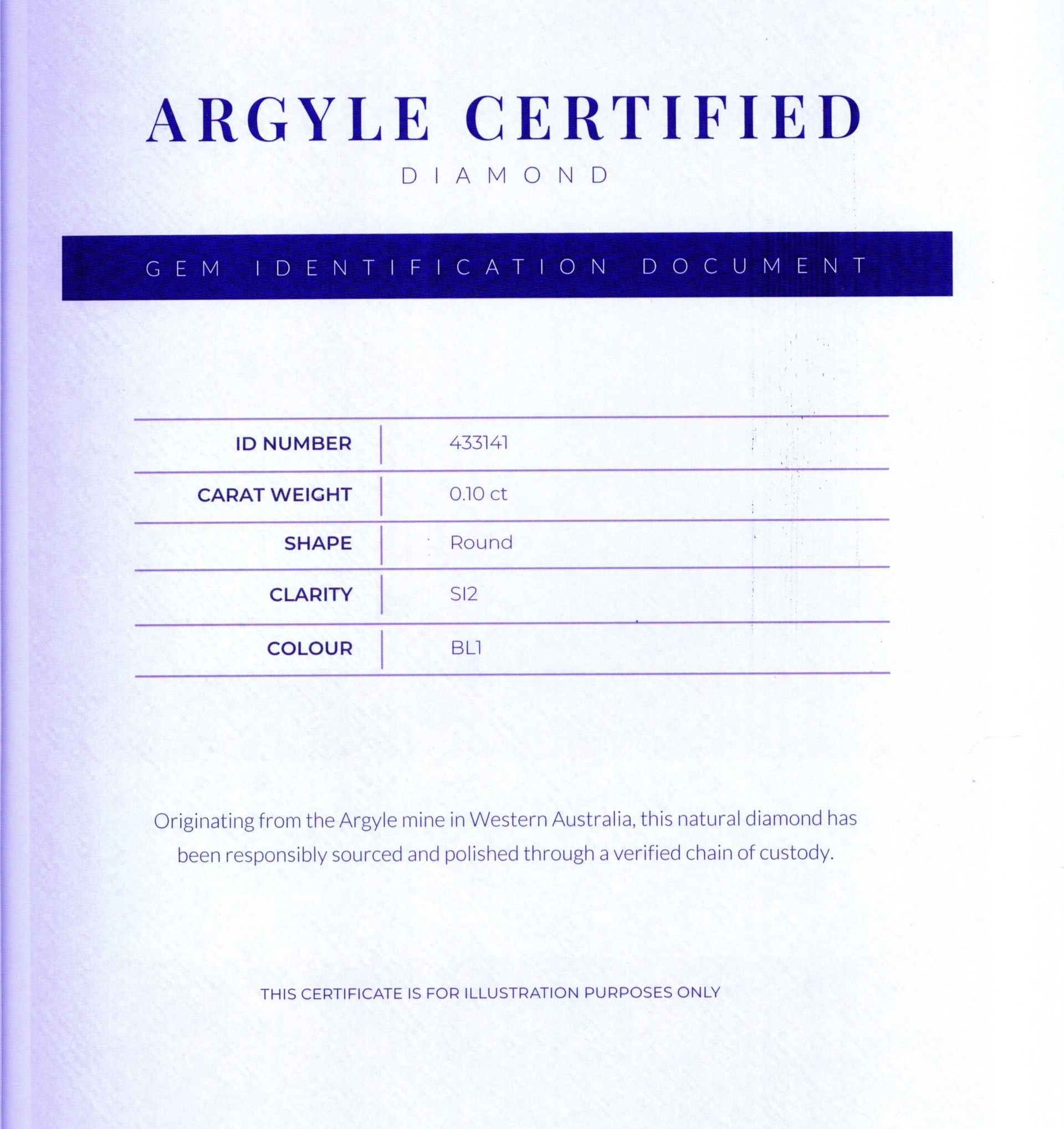 CERTIFIED ARGYLE Round Diamond 0.10ct BL1 SI2 Blue Moon Tender Lot 35 2021