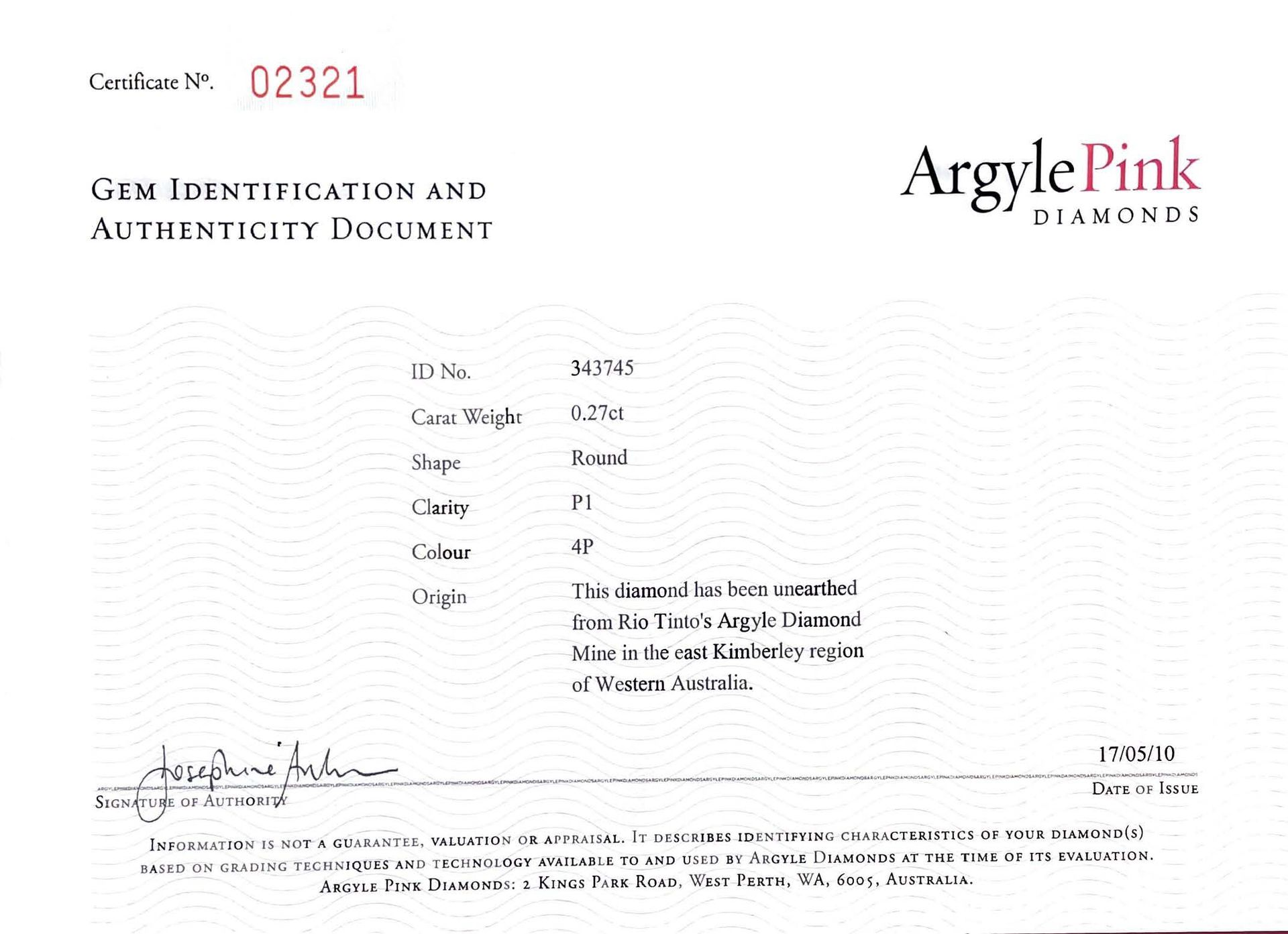 CERTIFIED ARGYLE Round Diamond 0.27ct 4P P1 343745